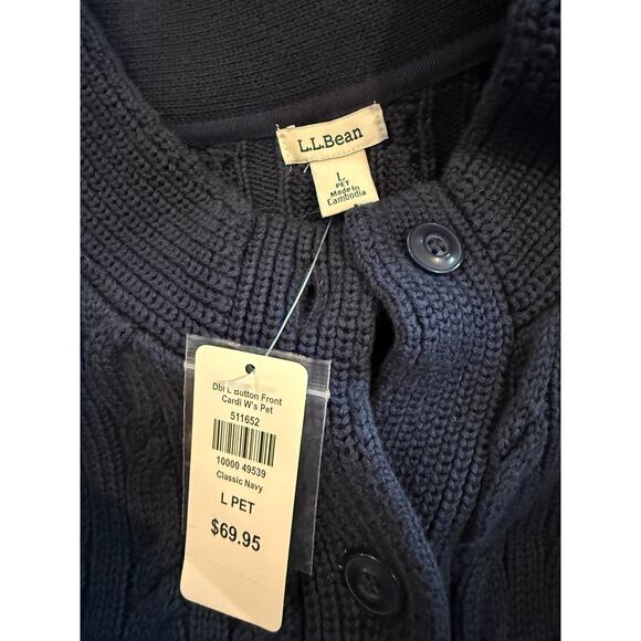LL Bean Double L Cable Knit Cardigan Sweater Classic Navy Blue LP - Picture 7 of 8